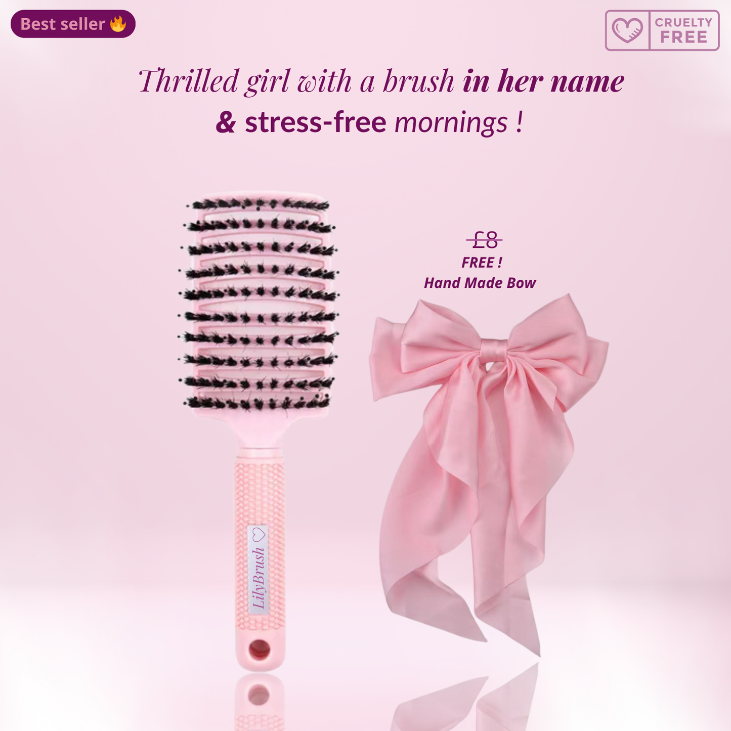 Daily Detangling Magic Brush Set & Handmade Bow